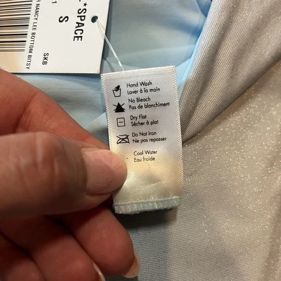 NWT l*space Shimmer Nancy Lee Bikini Bottom Bitsy Pale Blue High Waist Crossover - Picture 10 of 11